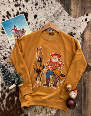 Ranch Santa Christmas Sweatshirt (dusty mustard) (adult)
