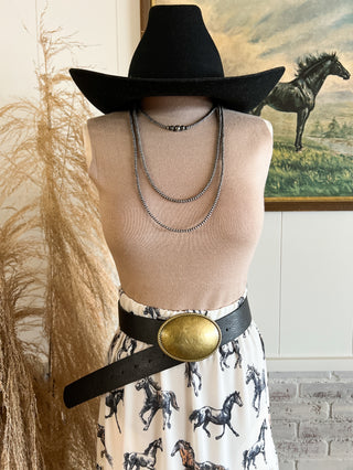 Western Oval Buckle Belt (Gold/Black)