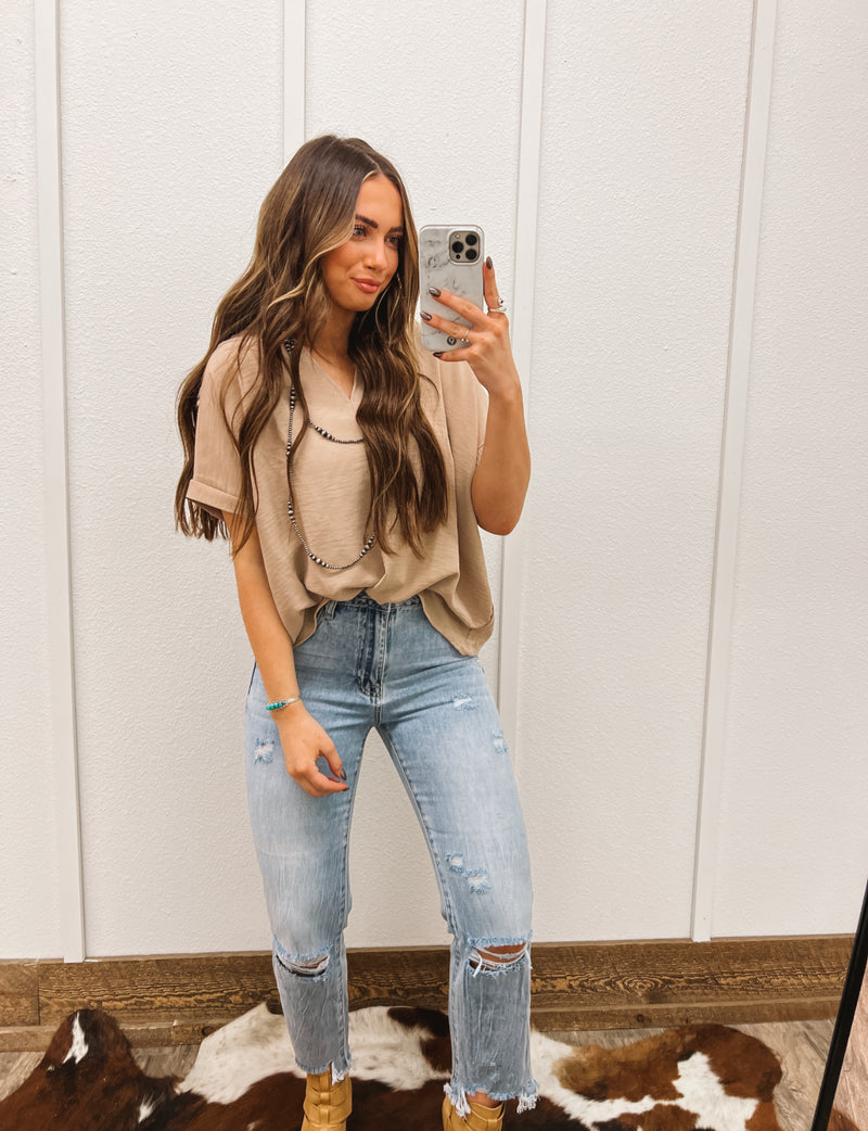 Simple Girl V-Neck Top(Taupe)