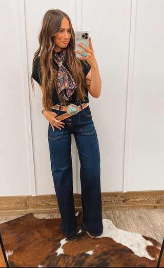 Rancher Button Way High Waisted Denim(Dark)