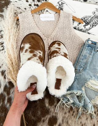 Brown Cowprint Slippers(Alamosa)