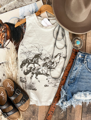 Vintage Desert Horses Tank(Bone)