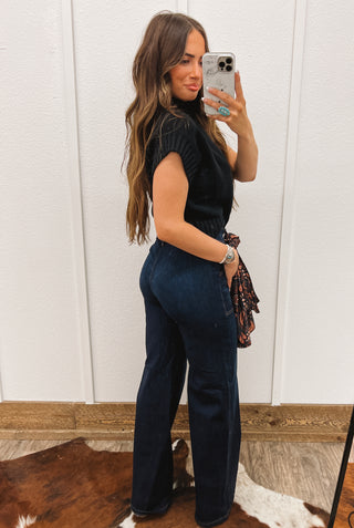 Rancher Button Way High Waisted Denim(Dark)