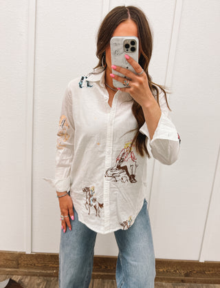 Western Cowgirl Embroidered Button Up