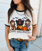 Halloweenie Ringer Tee(Cream/Forest Green)