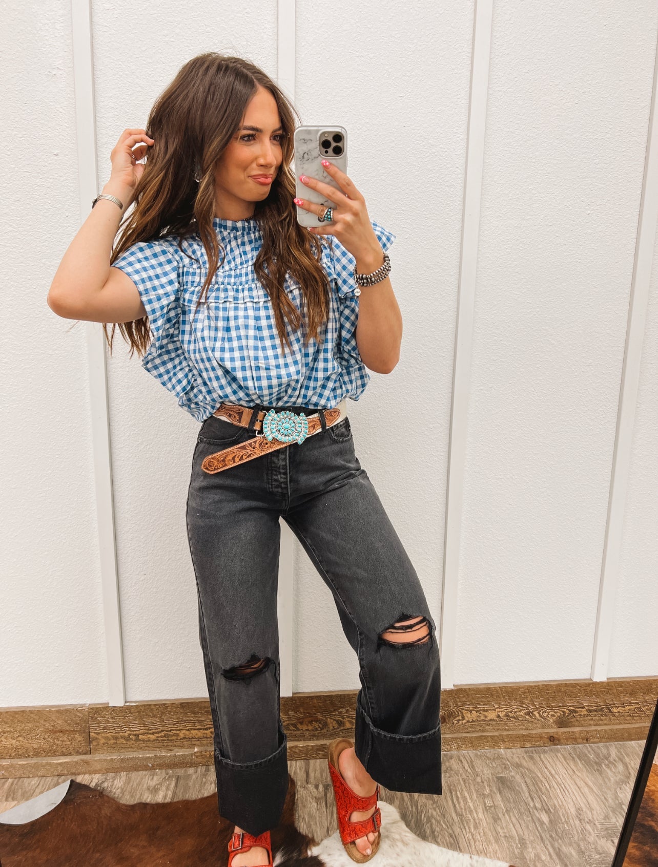 Lady Freedom Plaid Blouse(Blue)