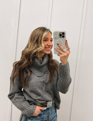 What She Is Turtle Neck Sweater(Charcoal)