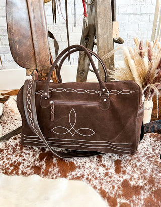 Brown Leather Boot Stitch Duffle Bag