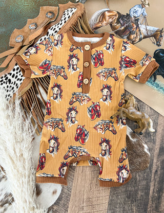 Wild Horses Button Romper-Final Sale