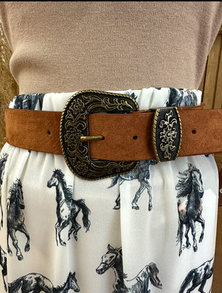 Suede Western Antique Belt (Camel)