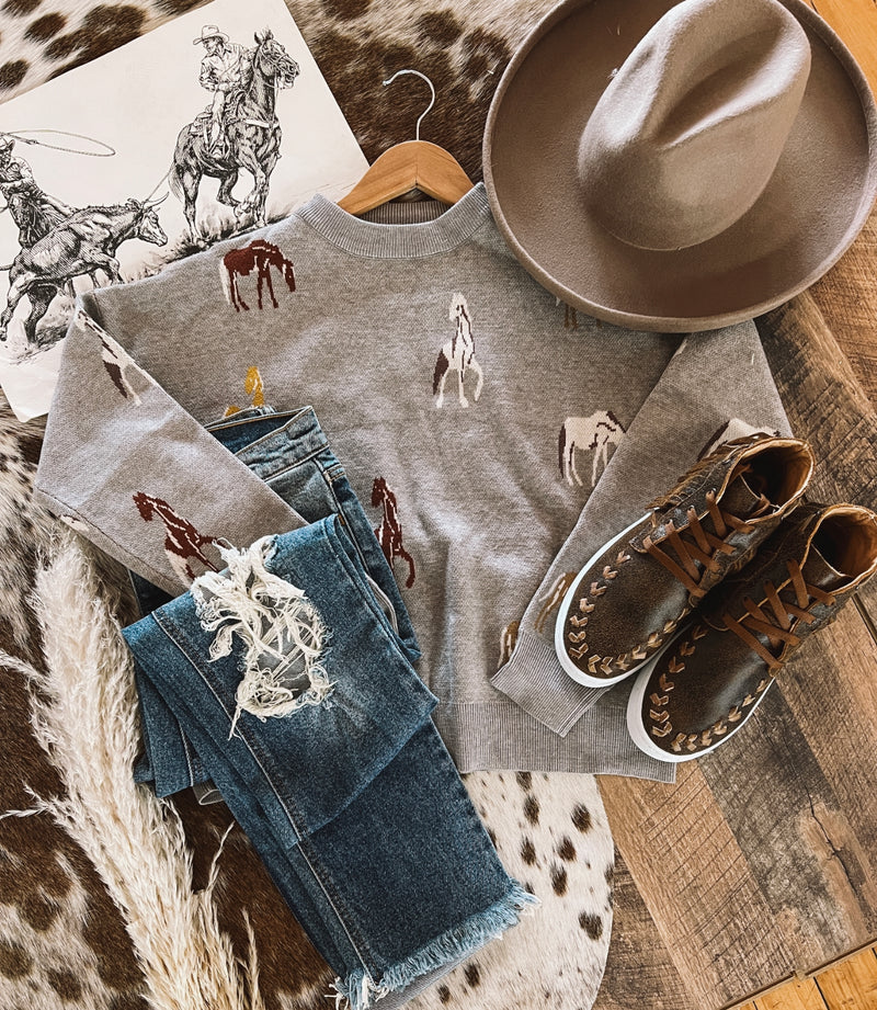 Horses Of The Wild West Sweater(Grey)