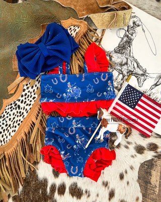 American Rodeo W/RedRuffle Two Piece Swimsuit(Minis)