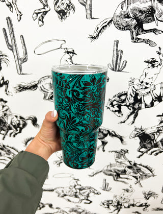 Tooled Leather Print Tumbler (turquoise)