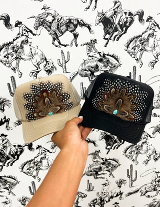 Western Cowgirl Spotted Feather Trucker Hats