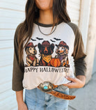 Happy Halloweenie– Raglan Tee(Tan/Brown)