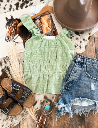 Western Maelee Ruffle Green Tank