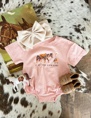 C is for cowgirl Bubble Romper(Short Sleeve)