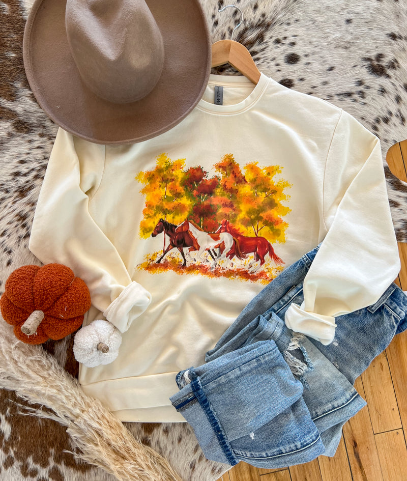Fall Horses Sweatshirt (sweet cream)