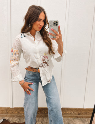 Western Cowgirl Embroidered Button Up