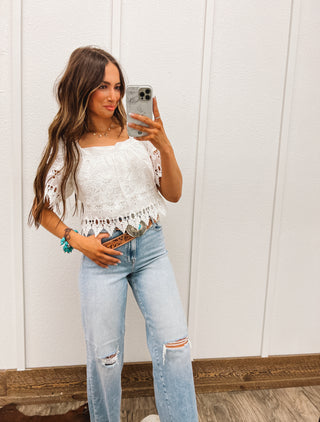 Dallas Lace Top & Bow Back(White)