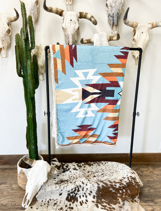 Western Turquoise Sherpa Blanket