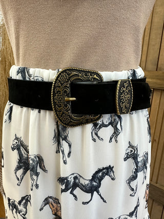 Suede Western Antique Belt (Black)