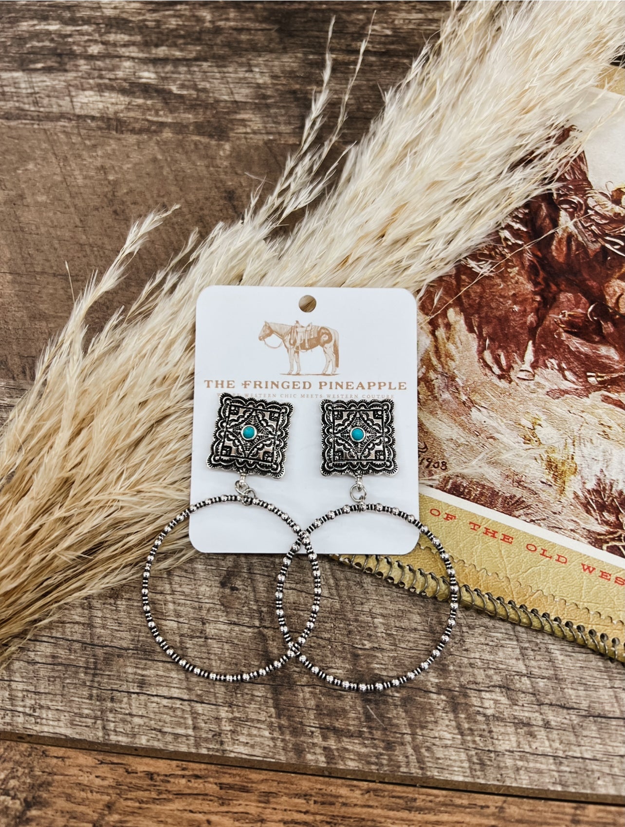 Square Turquoise Dotted Hoops