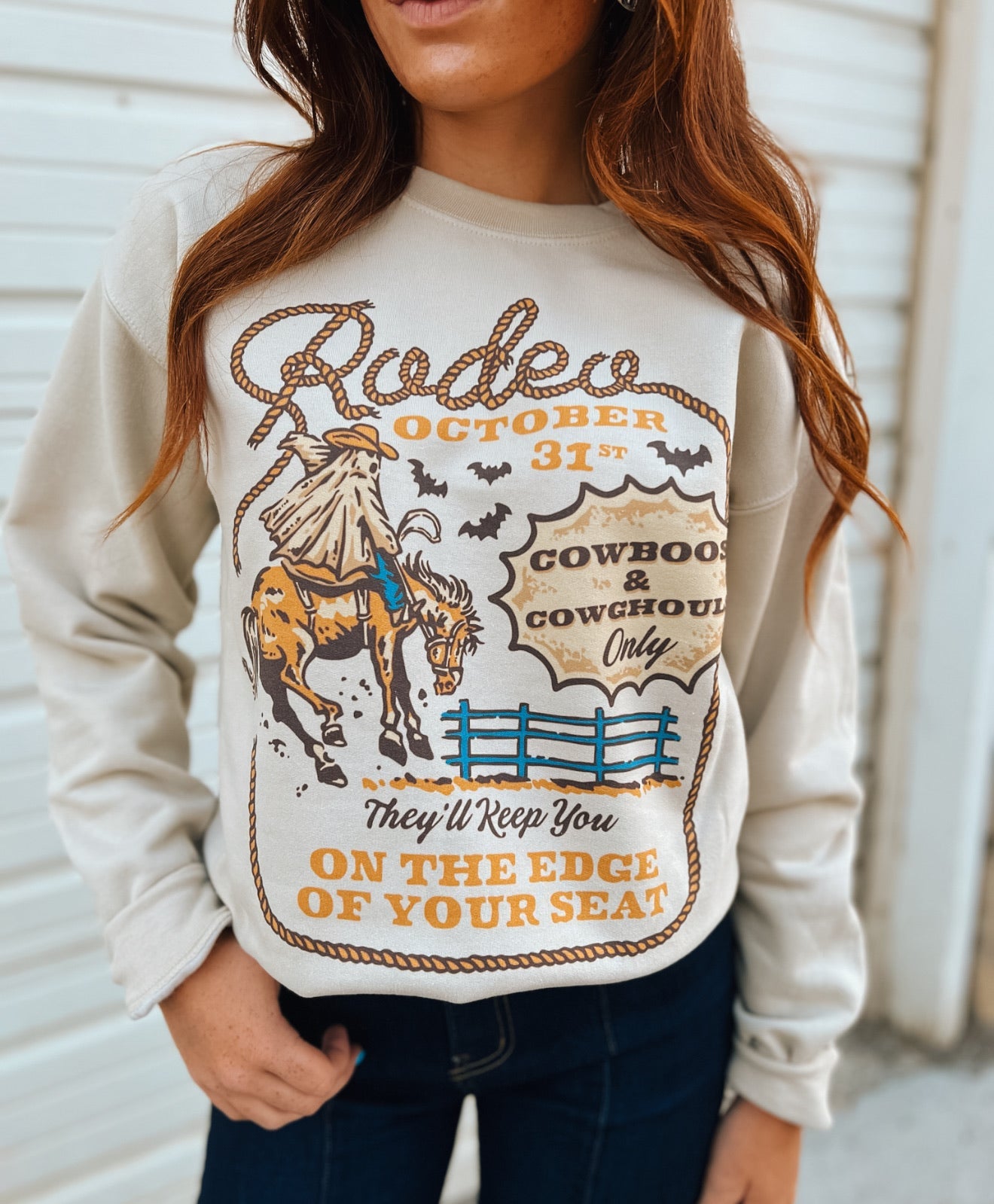 Cowboos & Cowghouls Halloween Rodeo Sweatshirt (Sand)