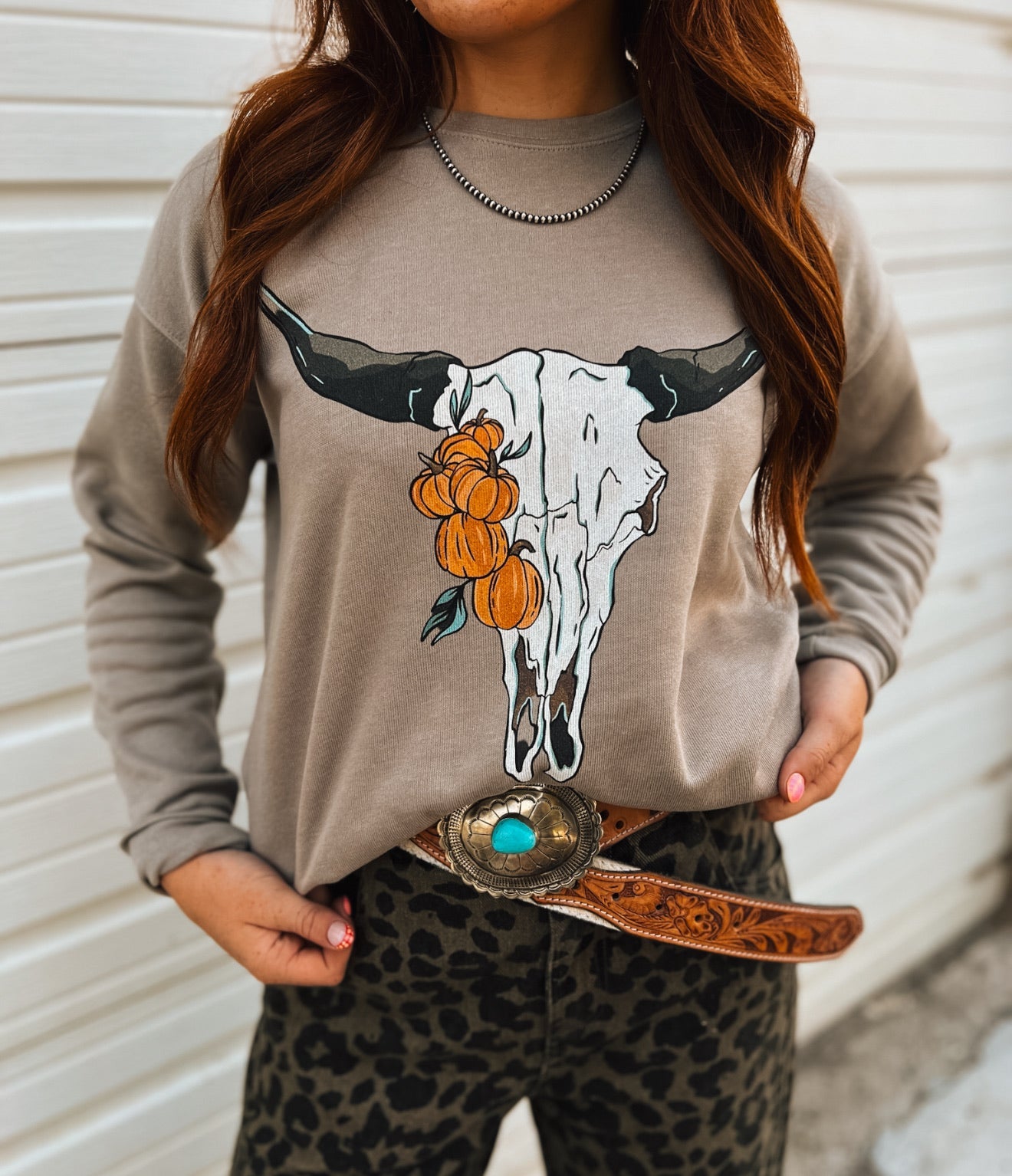 Pumpkin Bull Skull Sweatshirt(Tan)