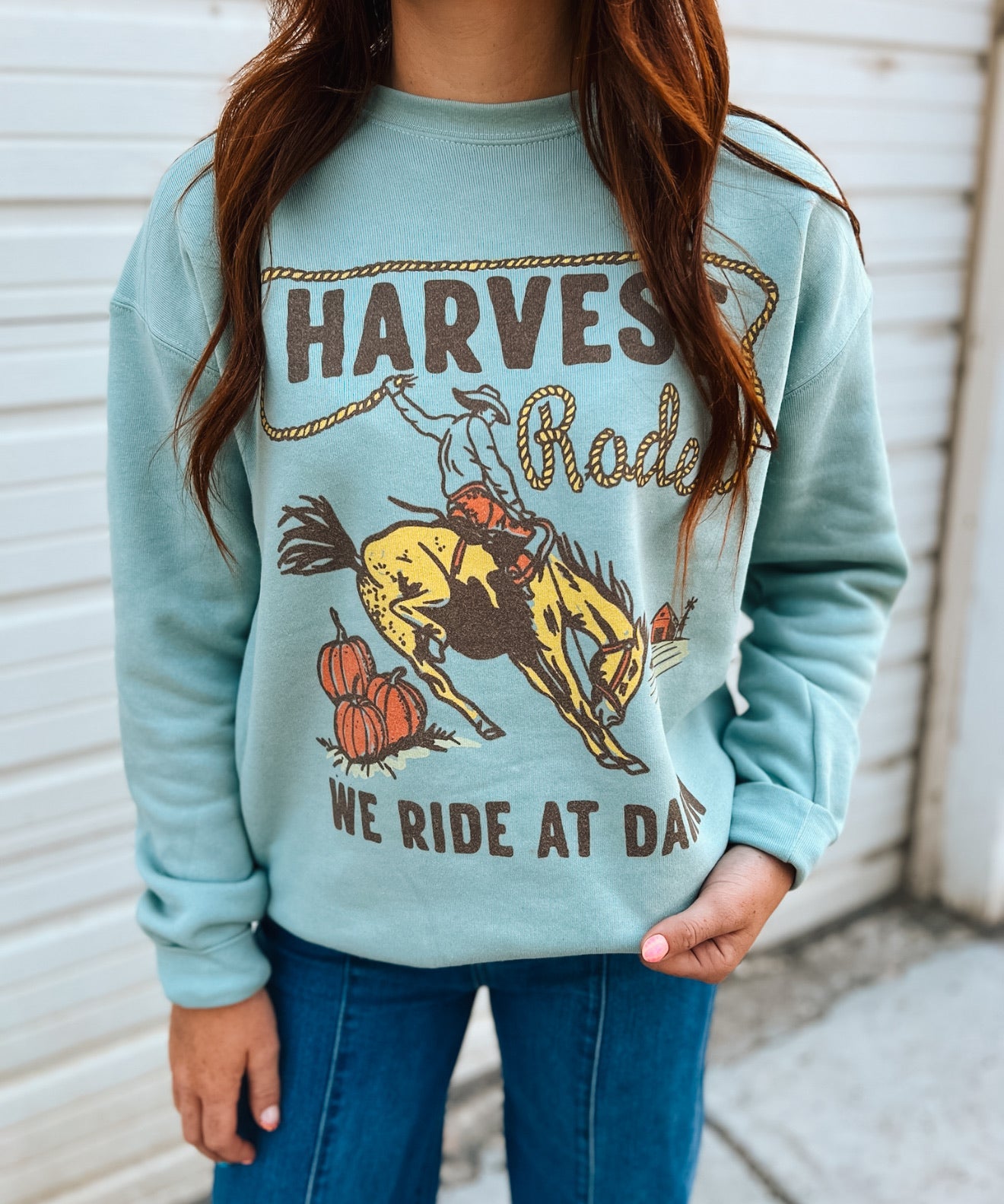 Harvest Rodeo- ’We Ride at Dawn’ Sweatshirt(Dusty Blue)