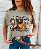 Happy Halloweenie – Western Wiener Dog Tee (Sandstone)