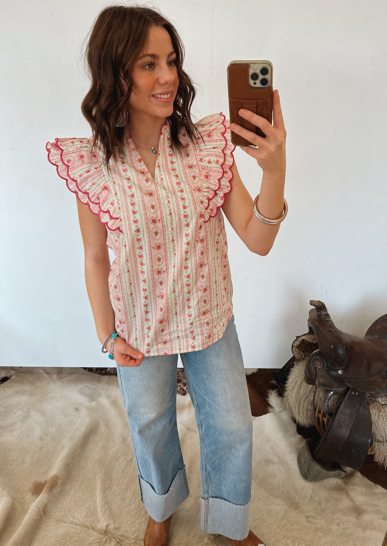 This Kiss Ruffle Floral Top Tops -Blouses