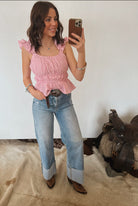 Bubblegum Striped Ruffle Tank