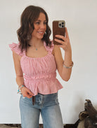 Bubblegum Striped Ruffle Tank