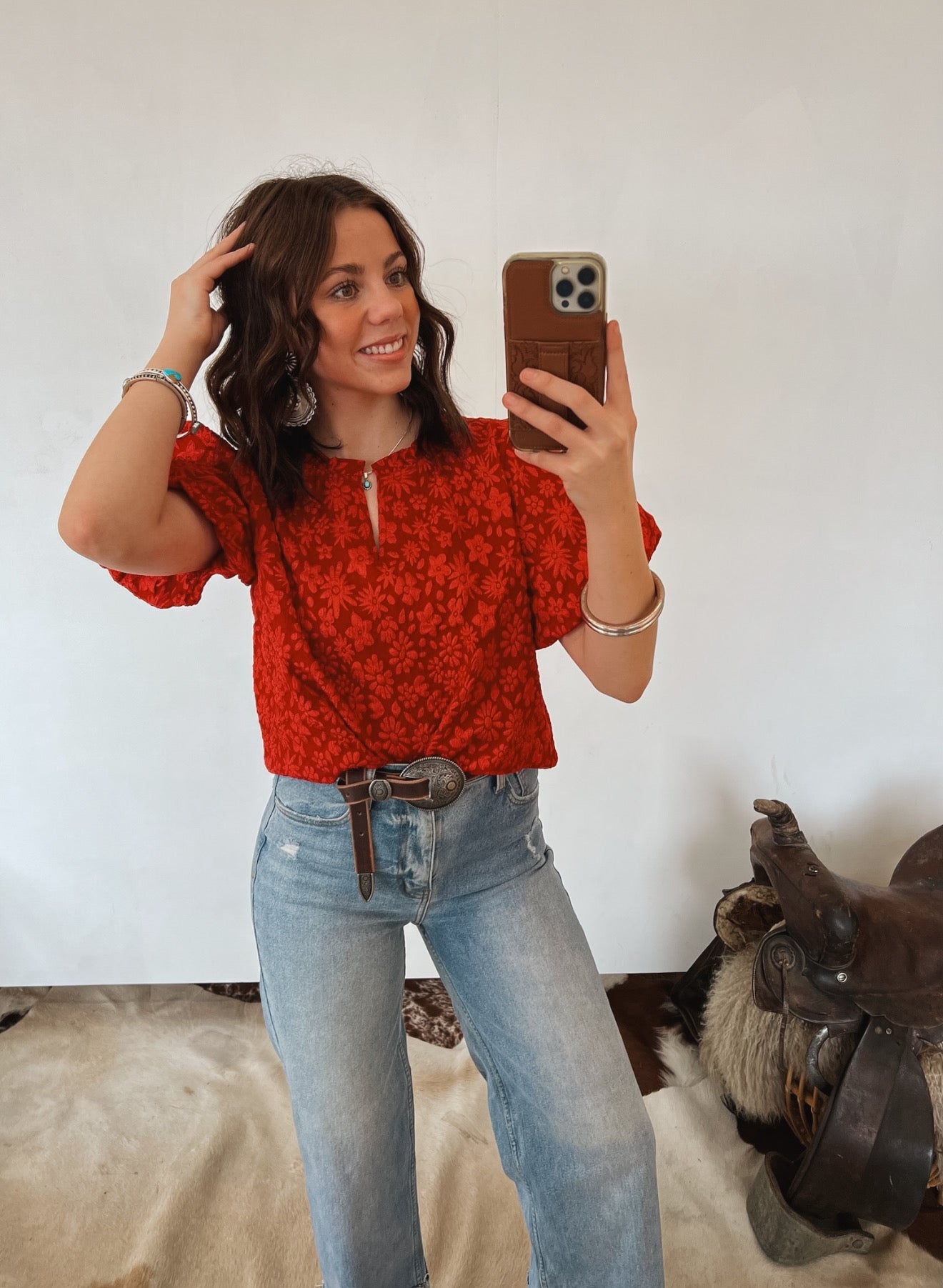 Farmers Daughter Top (Red) Tops -Blouses