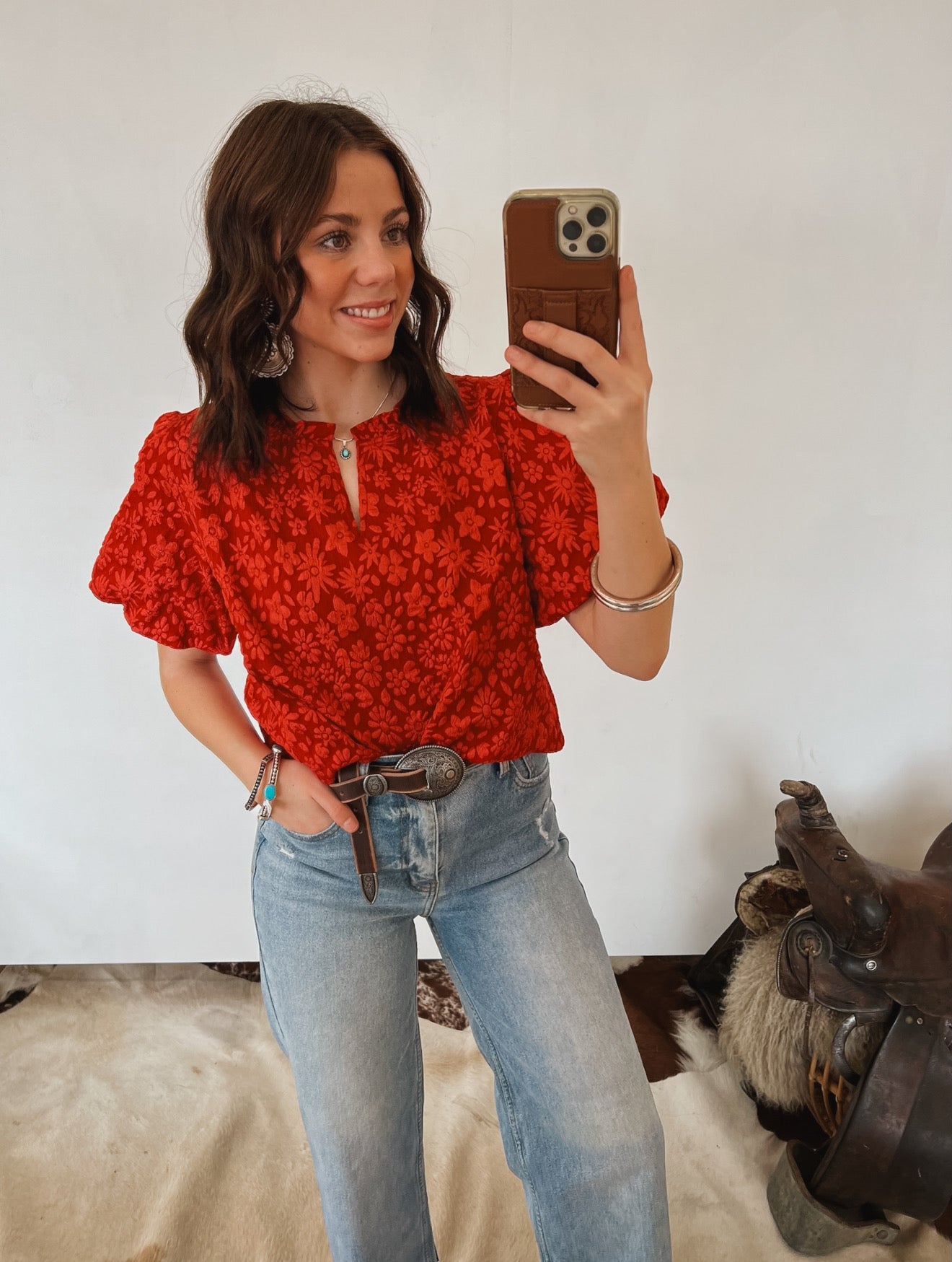 Farmers Daughter Top (Red) Tops -Blouses