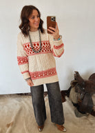 Forever And Always Aztec Sweater (White/Red) Tops - Sweaters