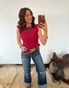 Lovely Gingham Smocked Cropped Tank Top