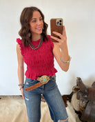 Lovely Gingham Smocked Cropped Tank Top