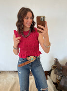 Lovely Gingham Smocked Cropped Tank Top