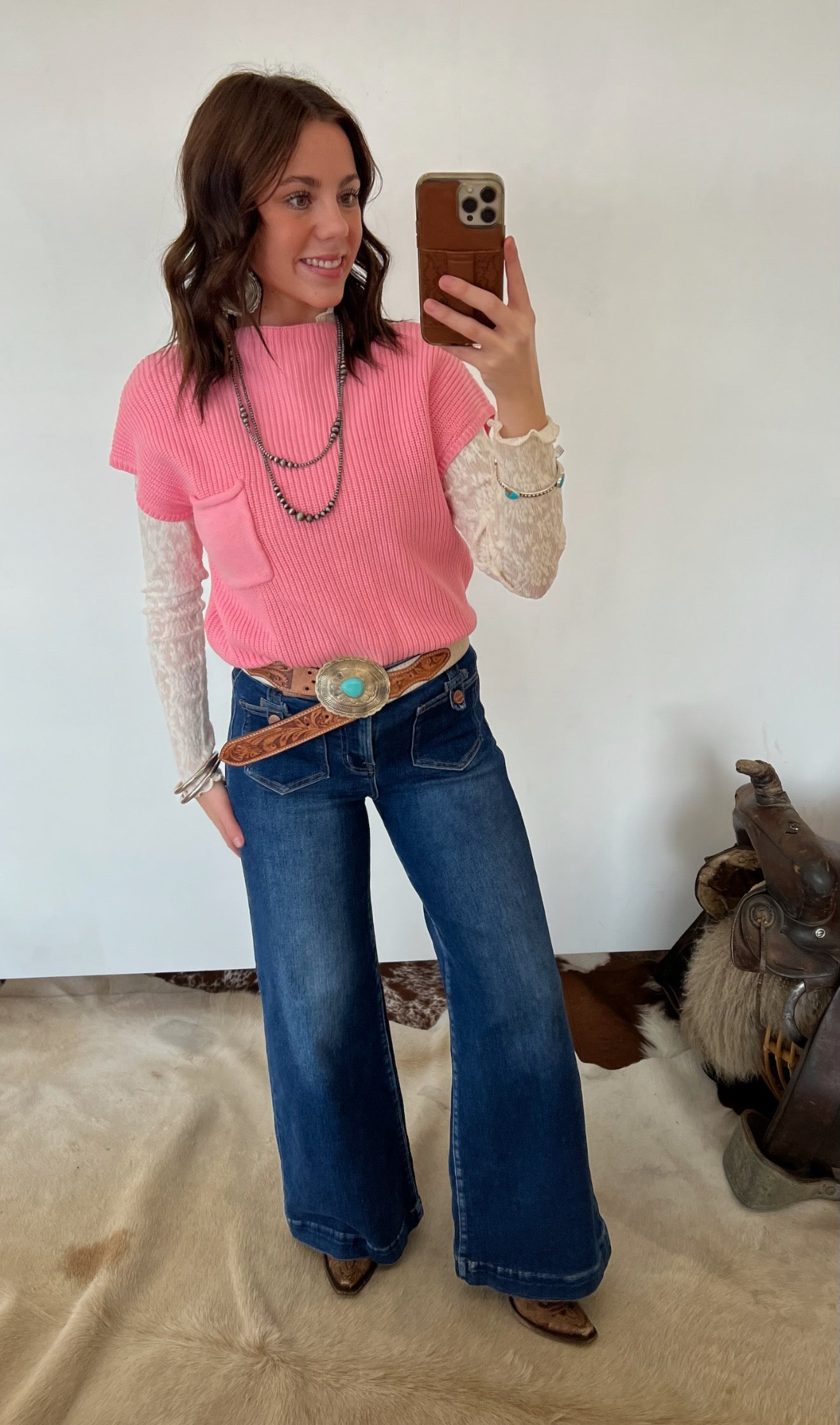 Lasso Knit Sweater Vest (Pink) Tops - Sweaters