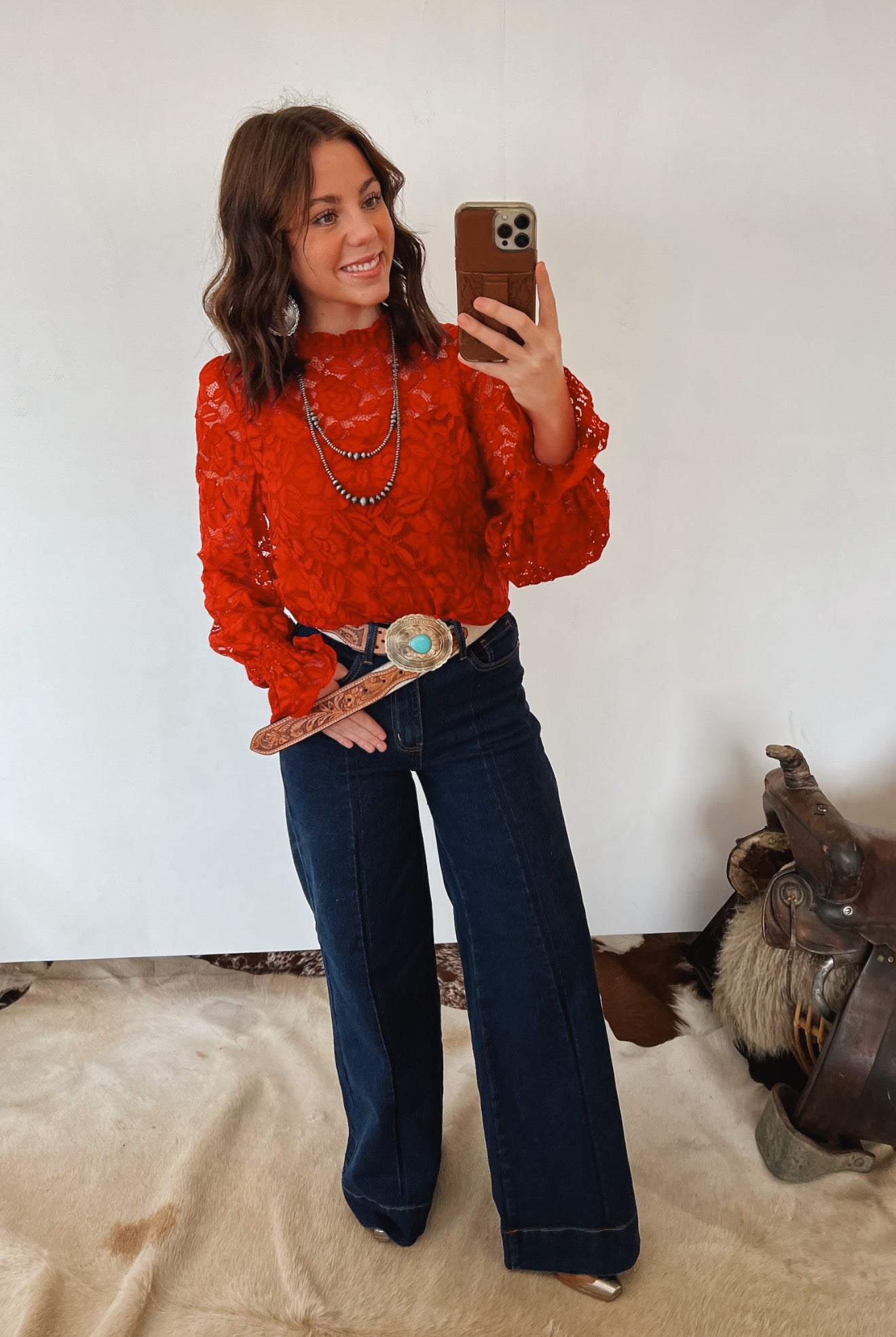 Hart Of Dixie Lace Blouse (Red) Tops -Blouses