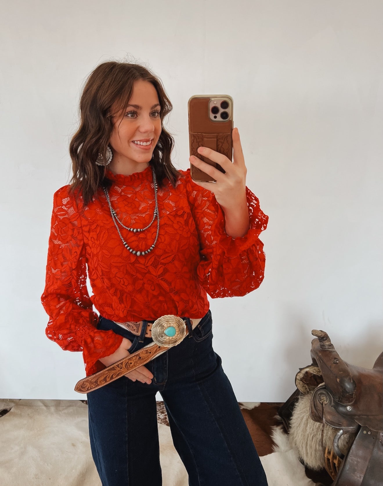 Hart Of Dixie Lace Blouse (Red) Tops -Blouses