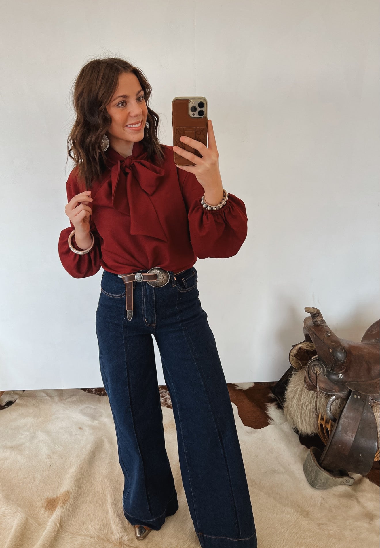 Howdy Front Tie Blouse (Burgundy)