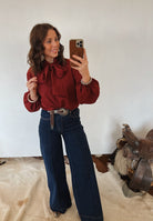 Howdy Front Tie Blouse (Burgundy)