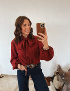 Howdy Front Tie Blouse (Burgundy)