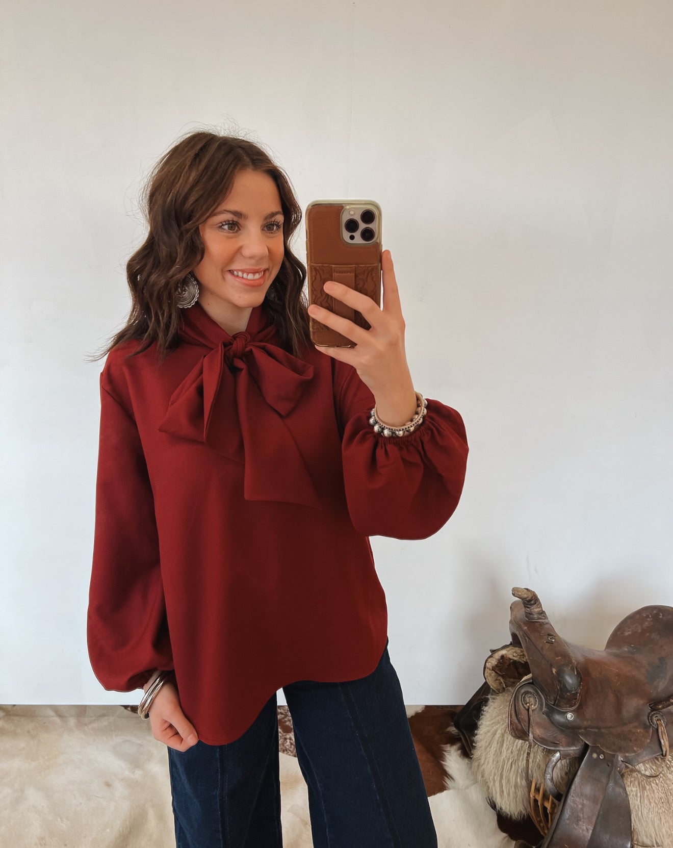 Howdy Front Tie Blouse (Burgundy)
