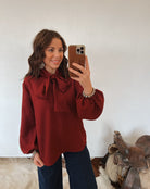 Howdy Front Tie Blouse (Burgundy)