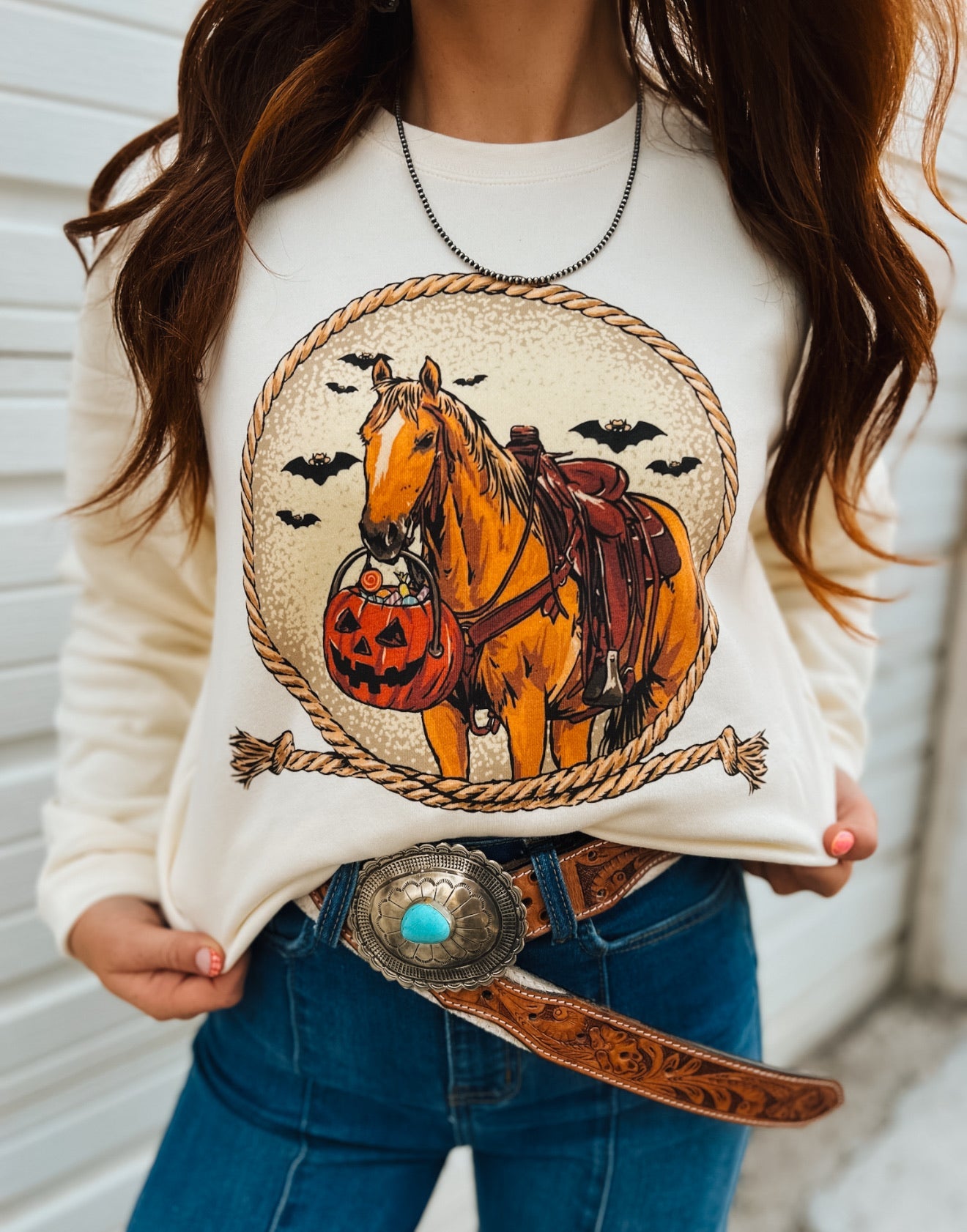 Trick or Trot Halloween Horse Sweatshirt (Sweet Cream)