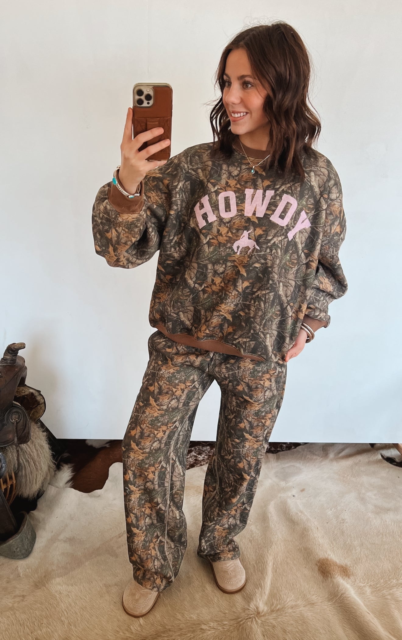 (restocking)Howdy Western Wide Leg Set (Dark Camo)